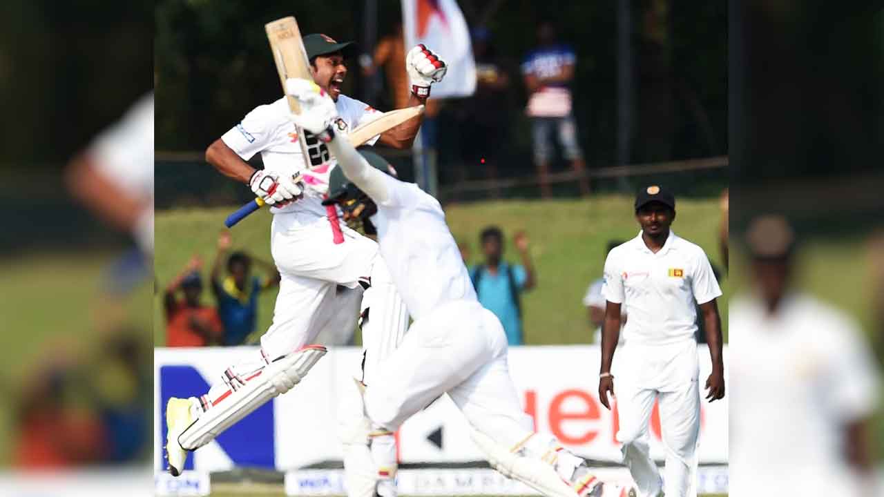 শততম টেস্টে উইনিং রান নিয়ে মিরাজের শুণ্যে লাফ।